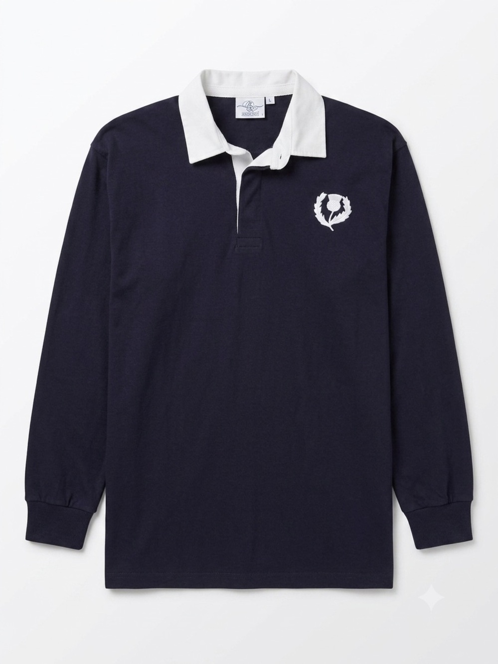 Front Row Long-Sleeve Rugby Shirt Contrast Collar Size L - Scotland Thistle